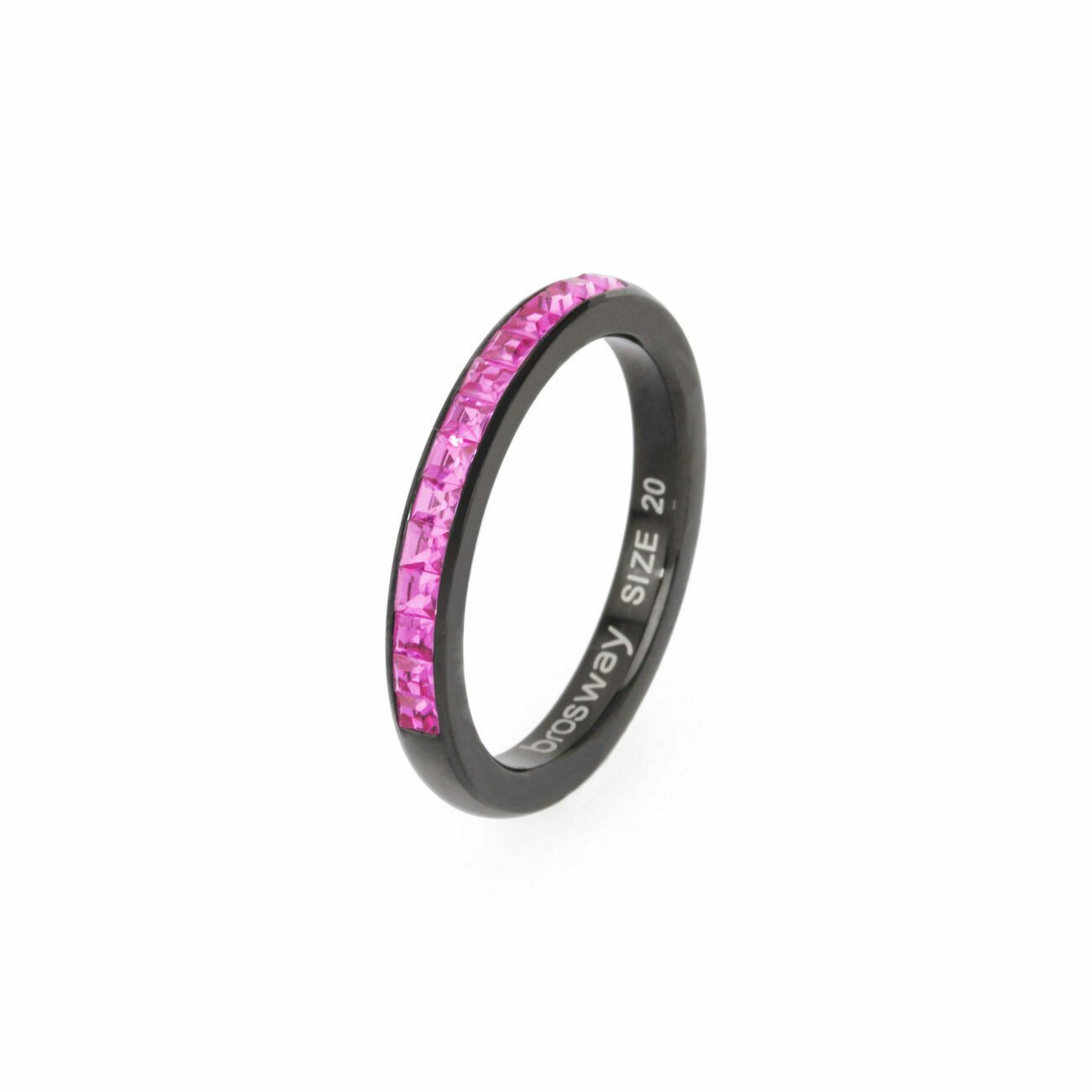 BROSWAY Anello Tring Femminilità in Acciaio pvd Nero e Cristalli Fucsia Swarovski Fascia Stretta