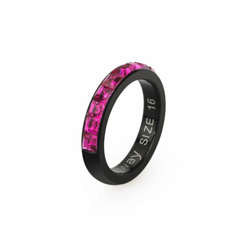 BROSWAY Anello Tring Perfezione in Acciaio pvd Nero e Cristalli Fucsia Swarovski