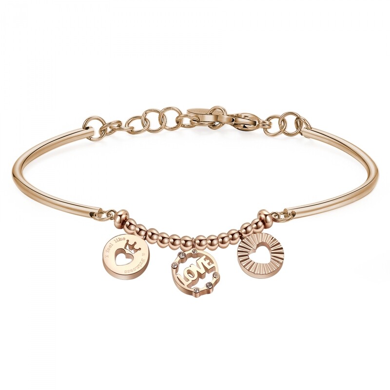 BROSWAY Bracciale Chakra Corona Love Cuore in Acciaio pvd Oro Rosa