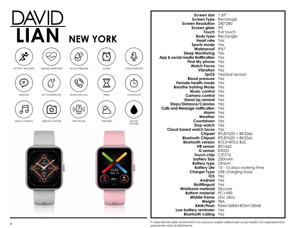 Orologio Smartwatch Unisex David Lian New York Blu DL114