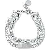 BROSWAY Bracciale Doppio Filo SYMPHONIA in Acciaio con Barretta e Cristalli Crystal