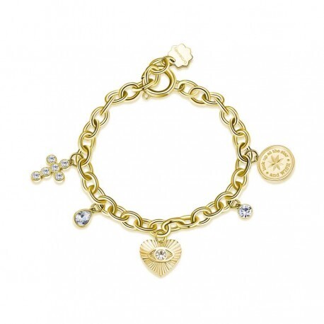 BROSWAY Bracciale CHAKRA AMORE in Acciaio Dorato con Pendenti e Cristalli Crystal