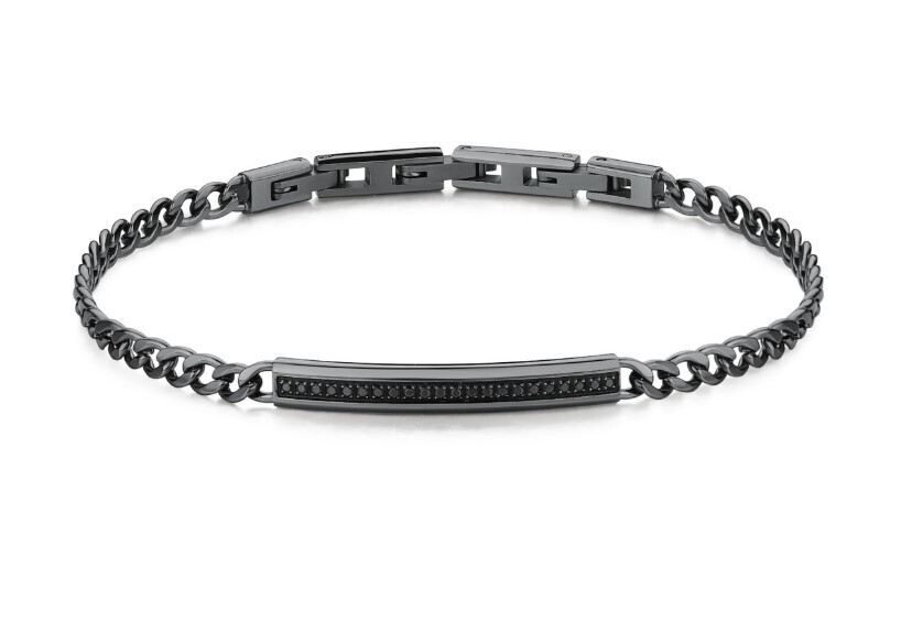 BROSWAY Bracciale Catena INK in Acciaio Nero con Zirconi Neri