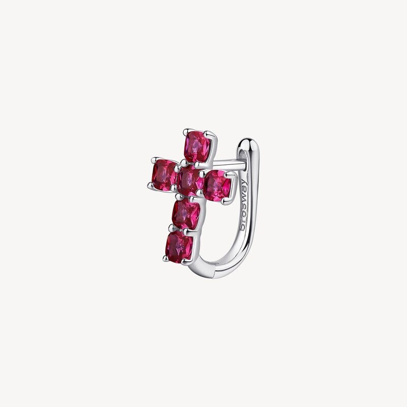 BROSWAY Orecchino SINGOLO FANCY in Argento 925 con Croce con Zirconi Passion Ruby