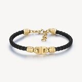 BROSWAY Bracciale KNOCKER in Acciaio Dorato e Pelle Nera