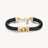 BROSWAY Bracciale KONCKER in Acciaio Dorato con Pelle Nera