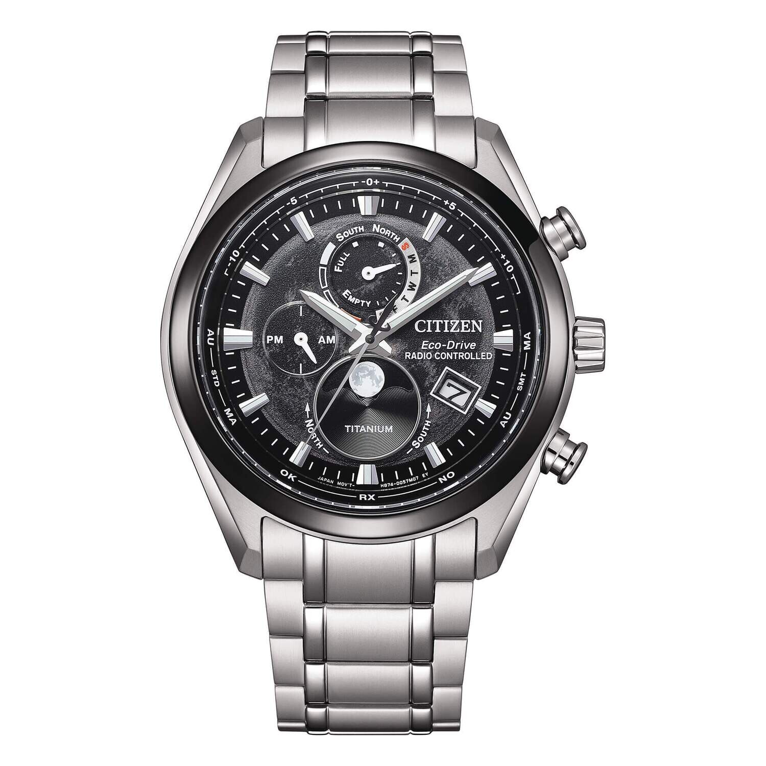 CITIZEN Tsuki-Yomi Moonphase Radiocontrollato Super Titanio Eco Drive BY1018-80E. Orologio da Polso Uomo