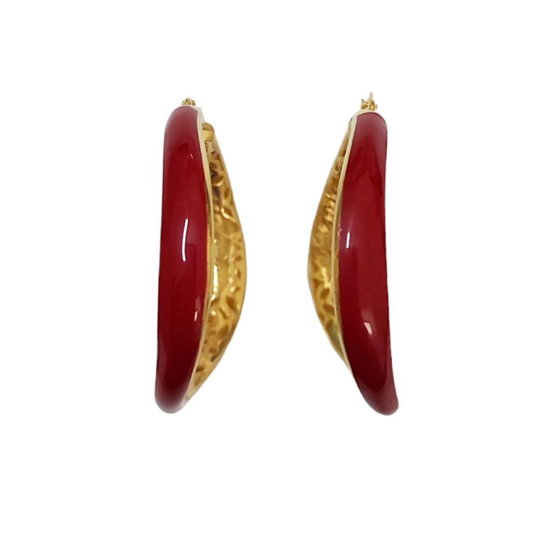 LABRIORO Orecchini in Argento 925 Dorato con Smalto Rosso