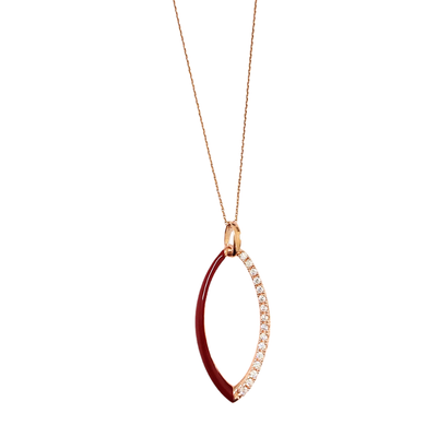 LABRIORO Collana Like in Argento 925 Rosato con Smalto Rosso e Pietre Bianche