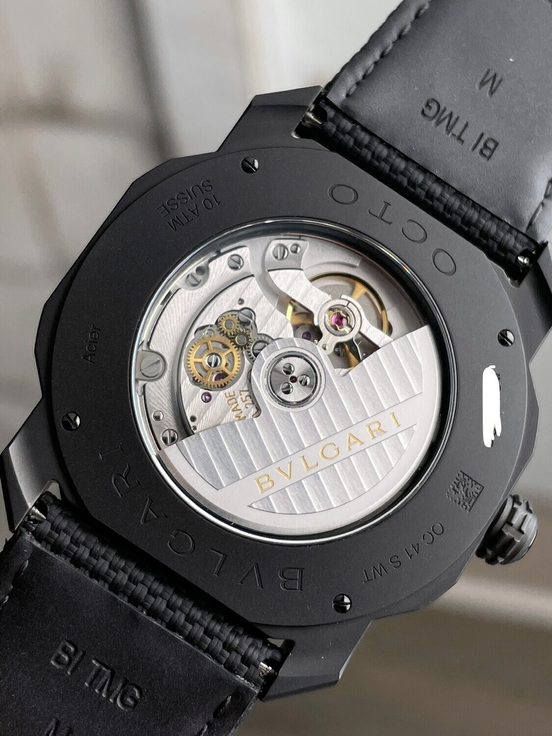 BVLGARI Octo Roma World Timer Matte Black PVD Rubber Strap Men's