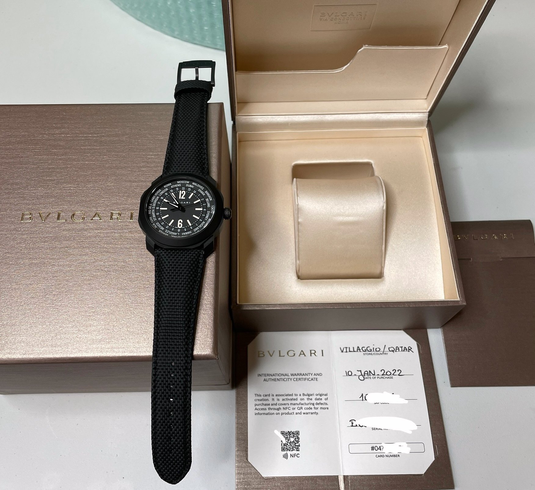 BVLGARI Octo Roma World Timer Matte Black PVD Rubber Strap Men's Automatic Watch