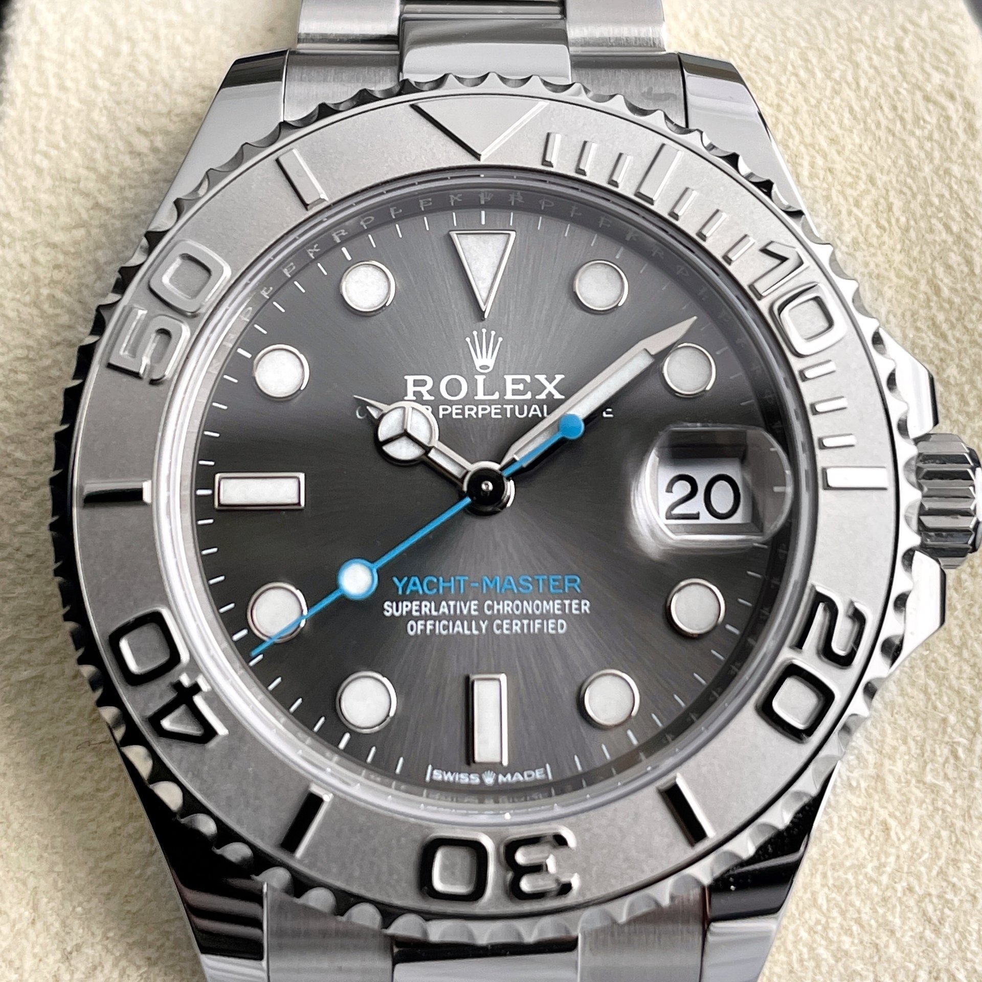 Rolex Yacht-Master 37mm Swiss Automatic Watch Platinum Bezel Rhodium Dial Watch