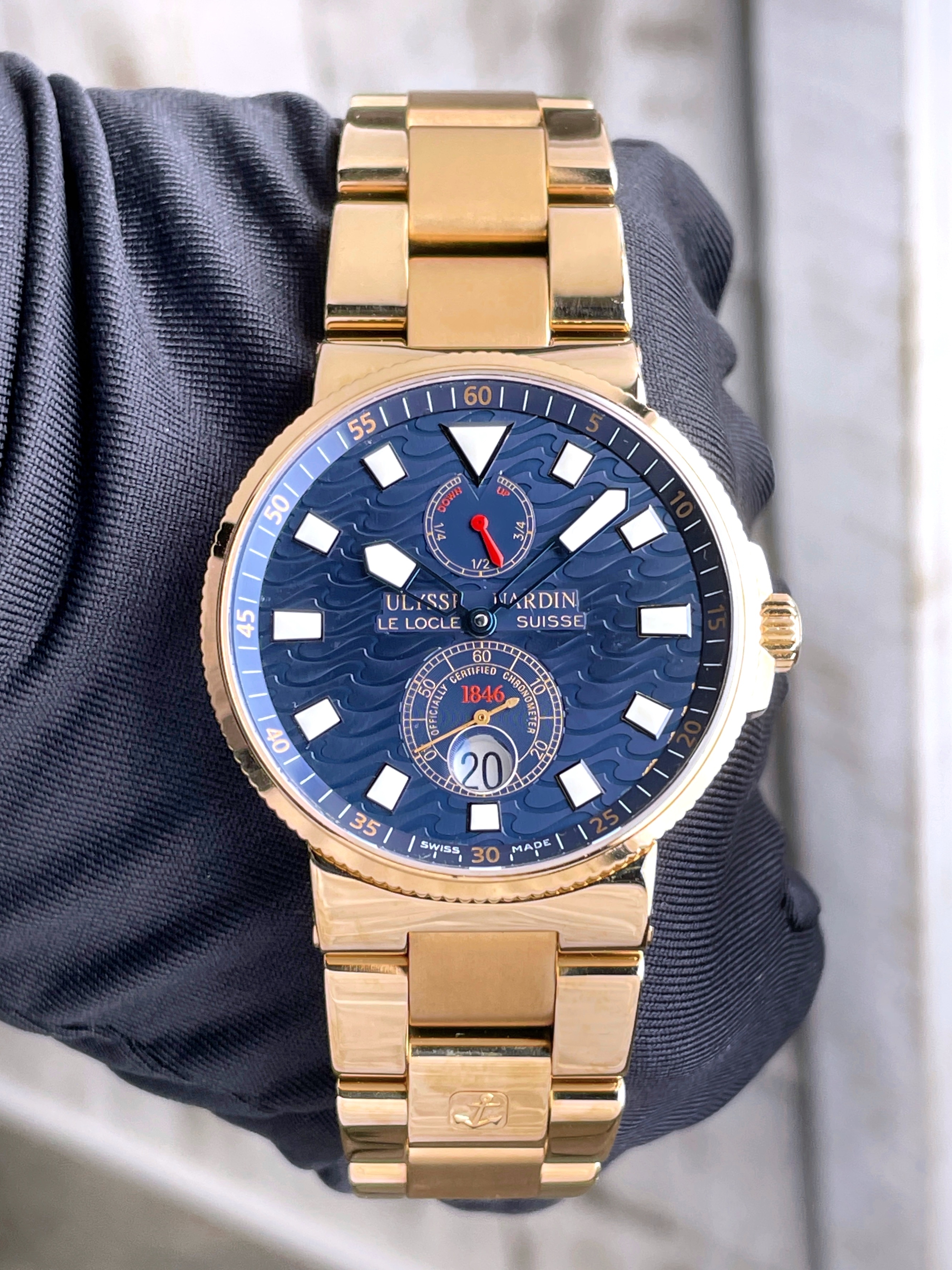Ulysse Nardin Maxi Marine Chronometer Blue Wave Dial Rose Gold Swiss Men's Watch
