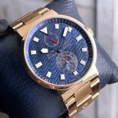 Ulysse Nardin Maxi Marine Chronometer Blue Wave Dial Rose Gold Swiss Men's Watch