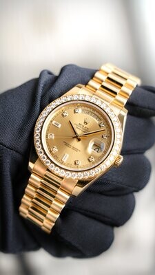 Rolex Oyster Perpetual Day-Date II 41mm Yellow Gold Factory Diamond Bezel Watch