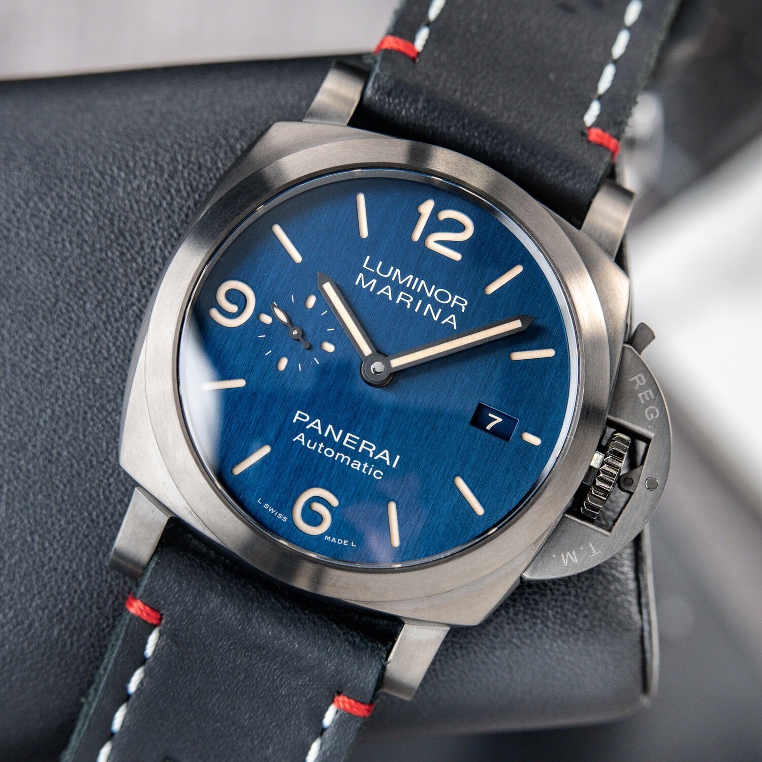 Panerai Luminor Marina Titanio DLC 44mm Bucherer Limited Edition Blue Dial Watch