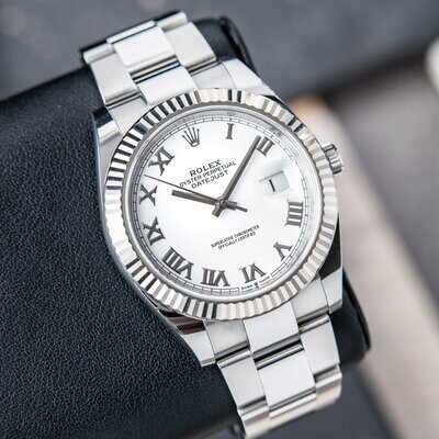 Rolex Datejust 41 Fluted Bezel Oyster Bracelet White Roman Dial