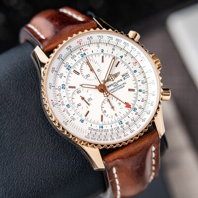 Breitling Navitimer World GMT Chronograph Silver Dial 46mm Rose Gold