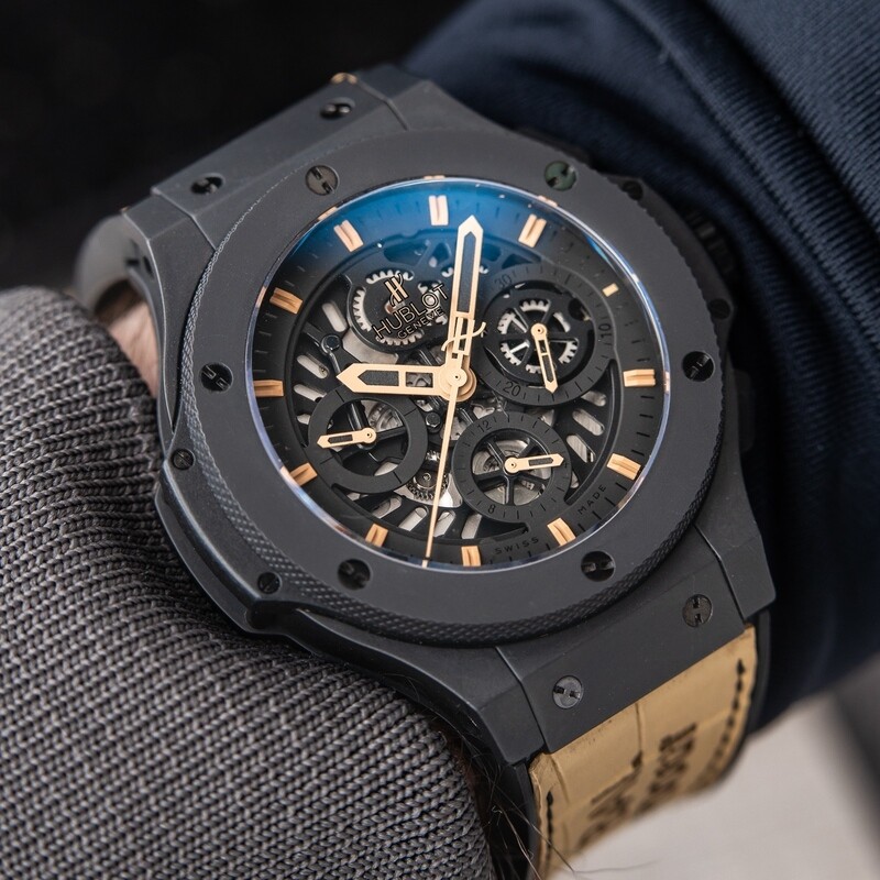 Hublot Big Bang Aero Bang 44mm Tan Black Bal Harbour Edition Watch RARE Ceramic