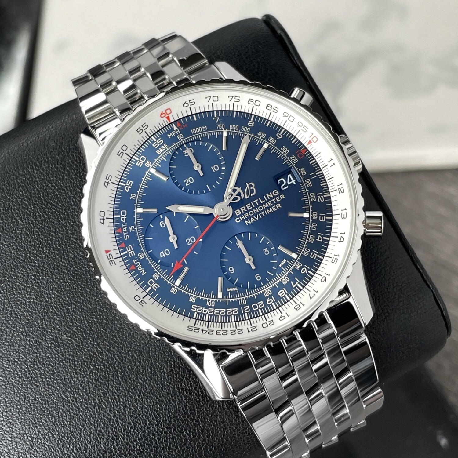 Breitling Navitimer Chronograph Blue Dial GMT Bracelet Steel