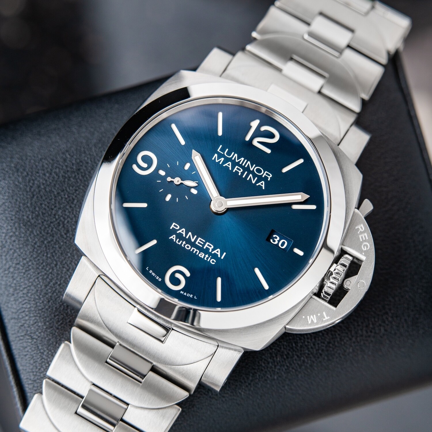 Panerai Luminor Marina Specchio Blu UNWORN 22 Blue Watch Steel Bracelet Date Pam1316