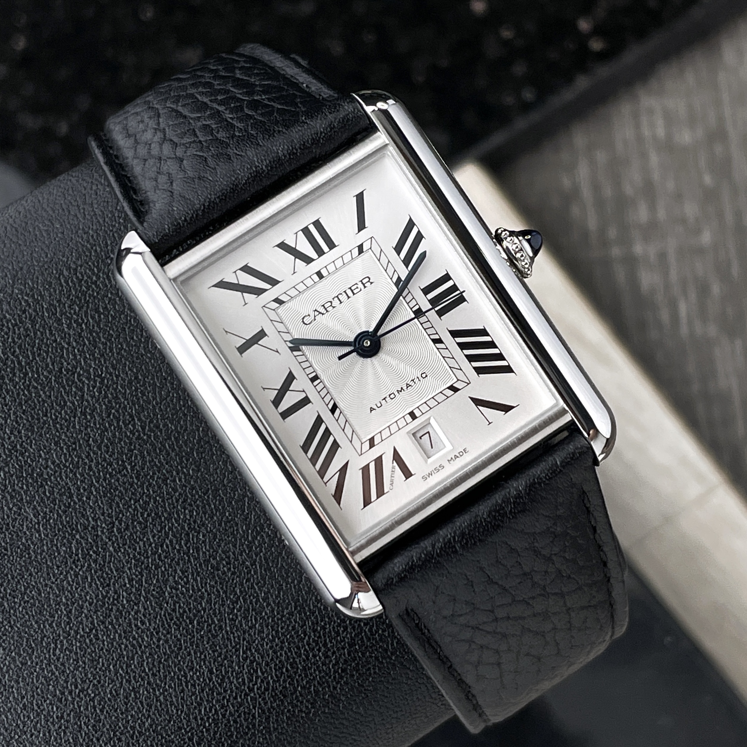 Cartier Tank Must XL Automatic Steel Black Leather Silver Dial 2022
