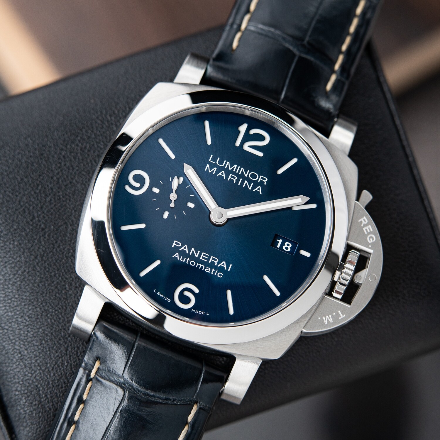 Panerai Luminor Marina Stainless Steel Blue Dial Leather Rubber Pam1313