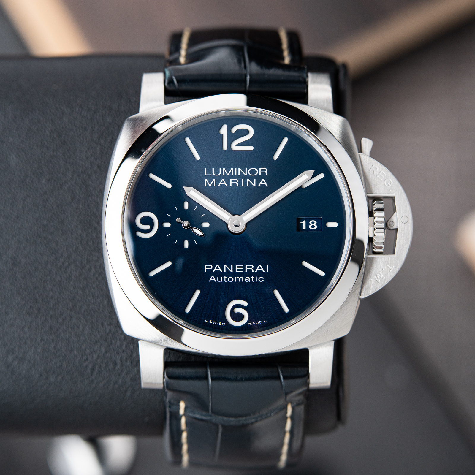 Panerai Luminor Marina Stainless Steel Blue Dial Leather Rubber Pam1313