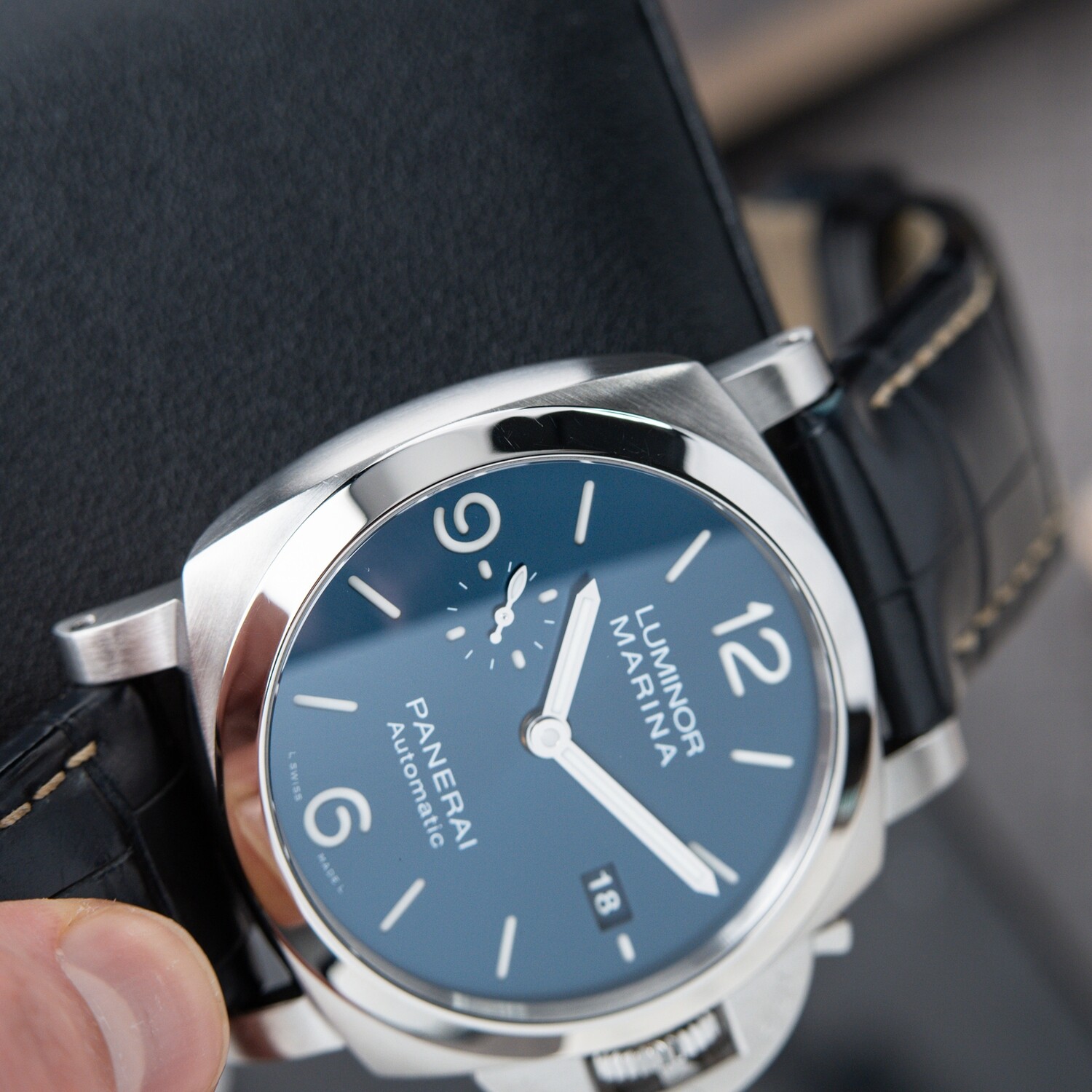 Panerai Luminor Marina Stainless Steel Blue Dial Leather Rubber
