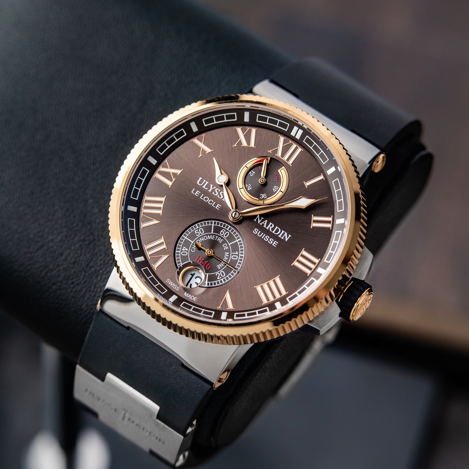 Ulysse Nardin Marine Chronometer Manufacture Steel Rose Gold Brown Rubber
