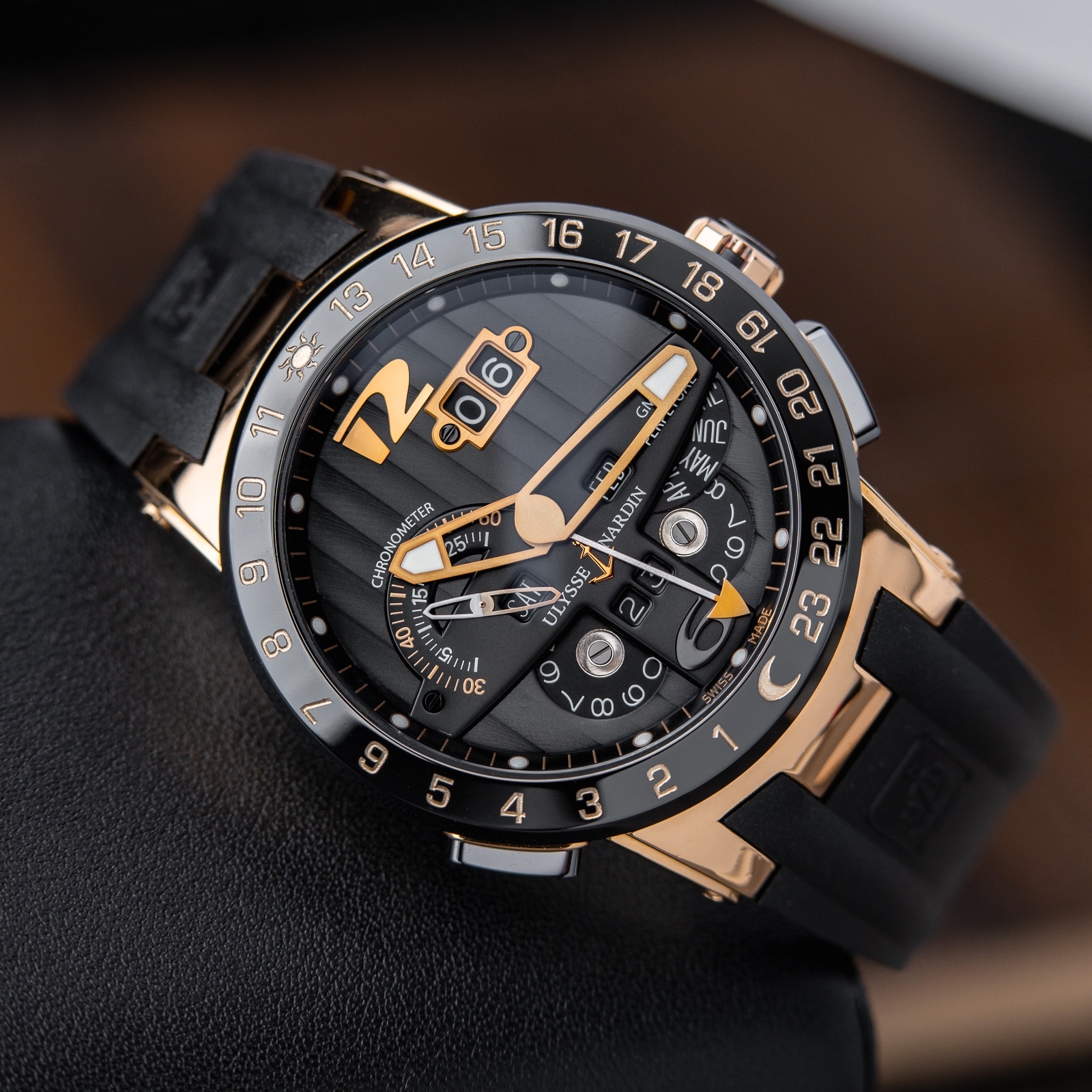 Ulysse Nardin El Toro / Black Toro Perpetual Calendar GMT Rose Gold Rubber