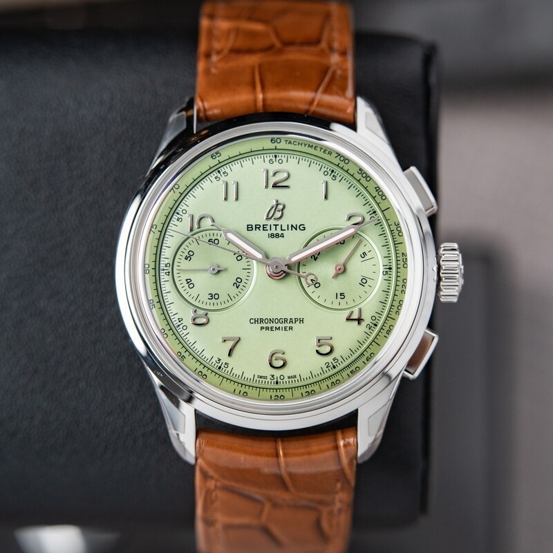 Breitling Premier B09 Chronograph UNWORN 2/2023 Pistachio Green Dial