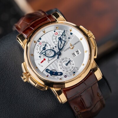 Ulysse Nardin Sonata Cathedral Dual Time Alarm Silver Dial Rose Gold
