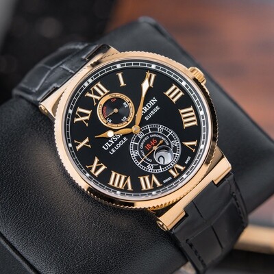 Ulysse Nardin Marine Chronometer Maxi 18k Rose Black Dial Leather
