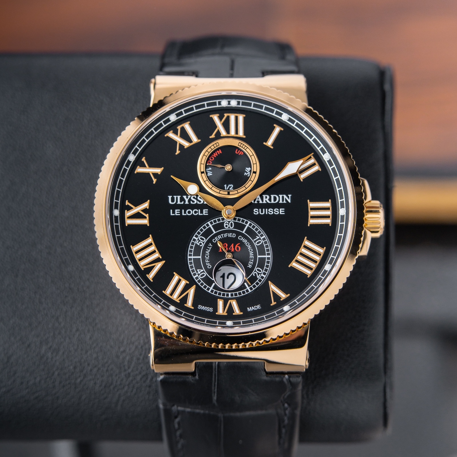 Ulysse Nardin Marine Chronometer Maxi 18k Rose Black Dial Leather
