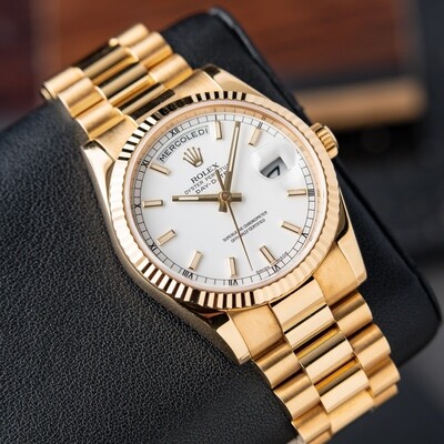 Rolex Day-Date 36 President 118238 White Stick Italian Dial Wheel Box Papers