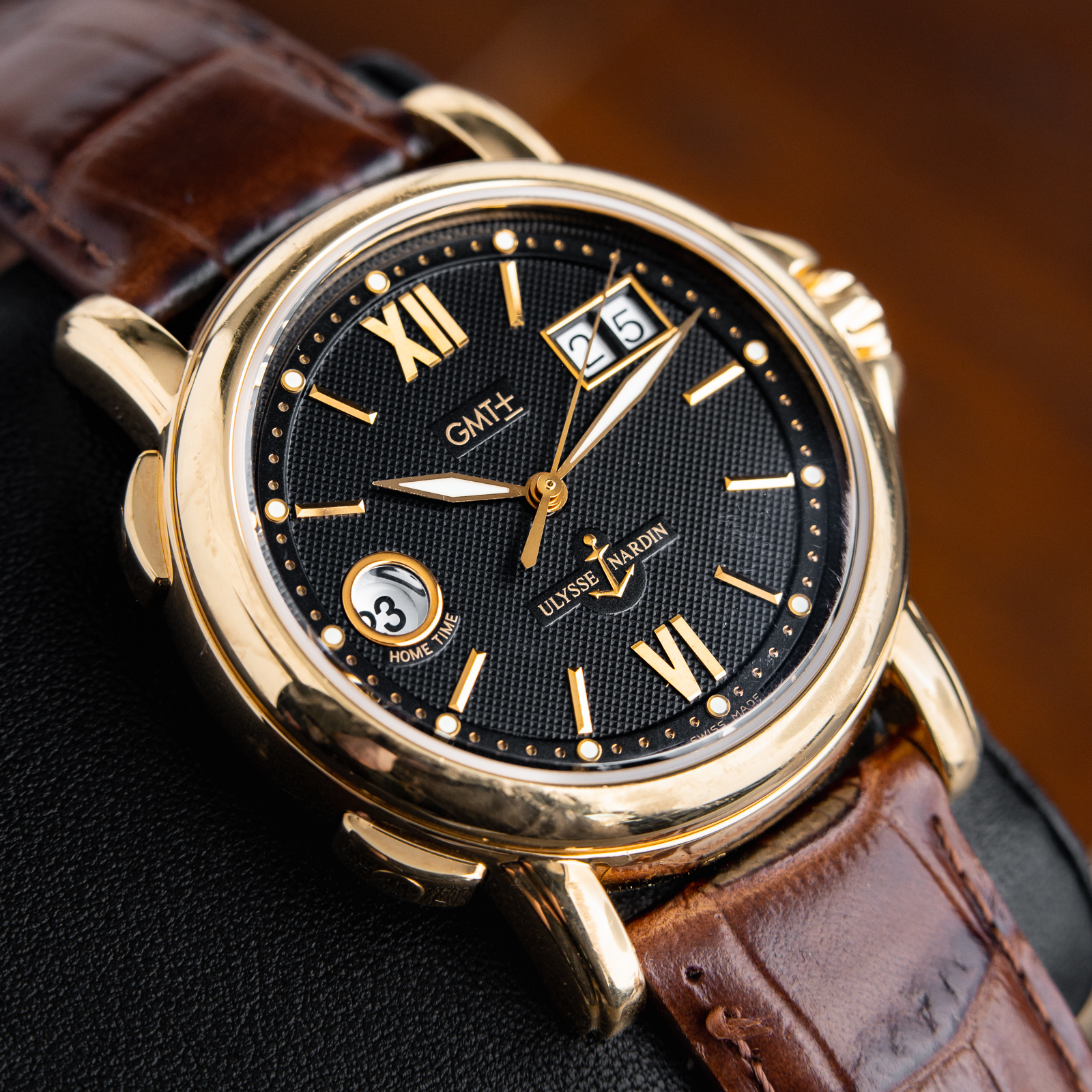 Ulysse Nardin GMT Big Date Dual Time San Marco GMT 18k Gold Black Dial