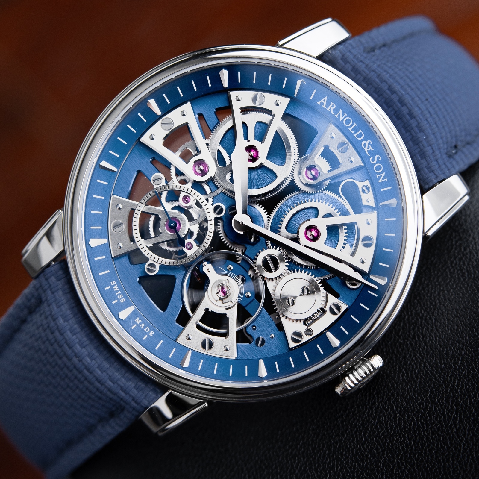 Arnold & Son Nebula Blue UNWORN 2023 Blue Skeleton Strap Openworked