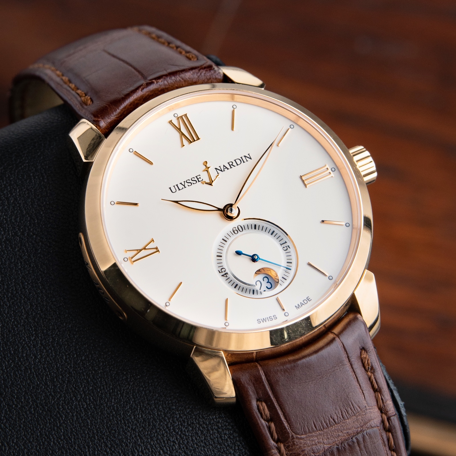 Ulysse Nardin San Marco Classico Ivory Dial 18kt Rose Gold Brown Leather