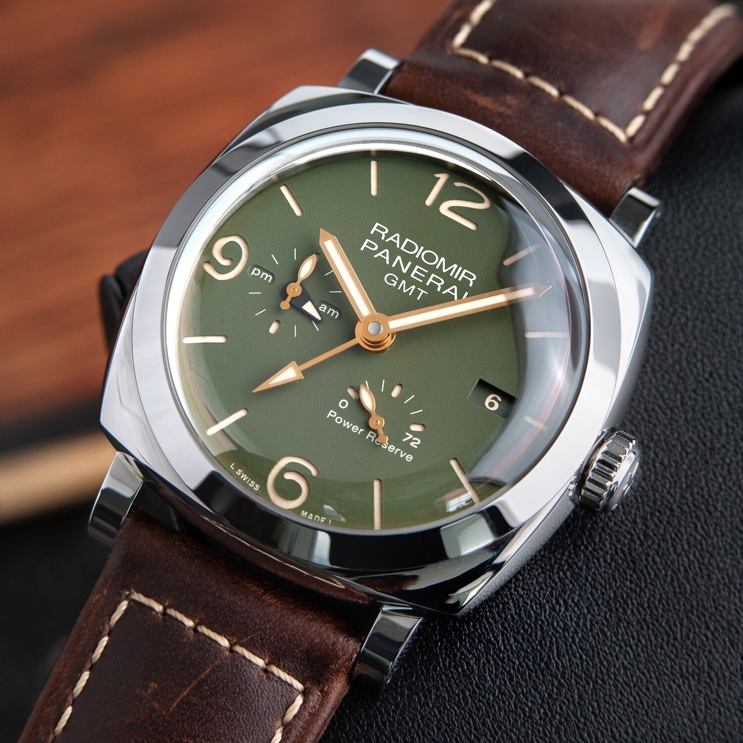 Panerai Radiomir GMT Power Reserve Green Dial Automatic Leather Pam999