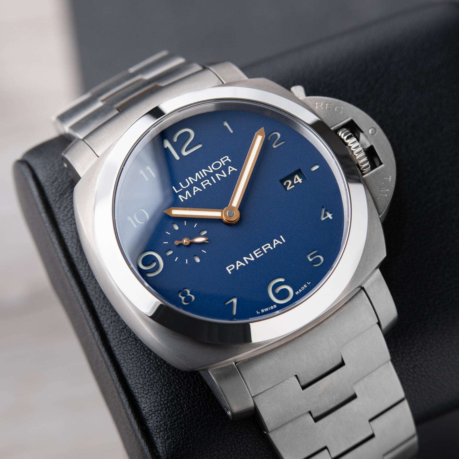 Panerai Luminor Marina 1950 3 Days RARE Titanio Harrods Edition Blue Dial Pam745
