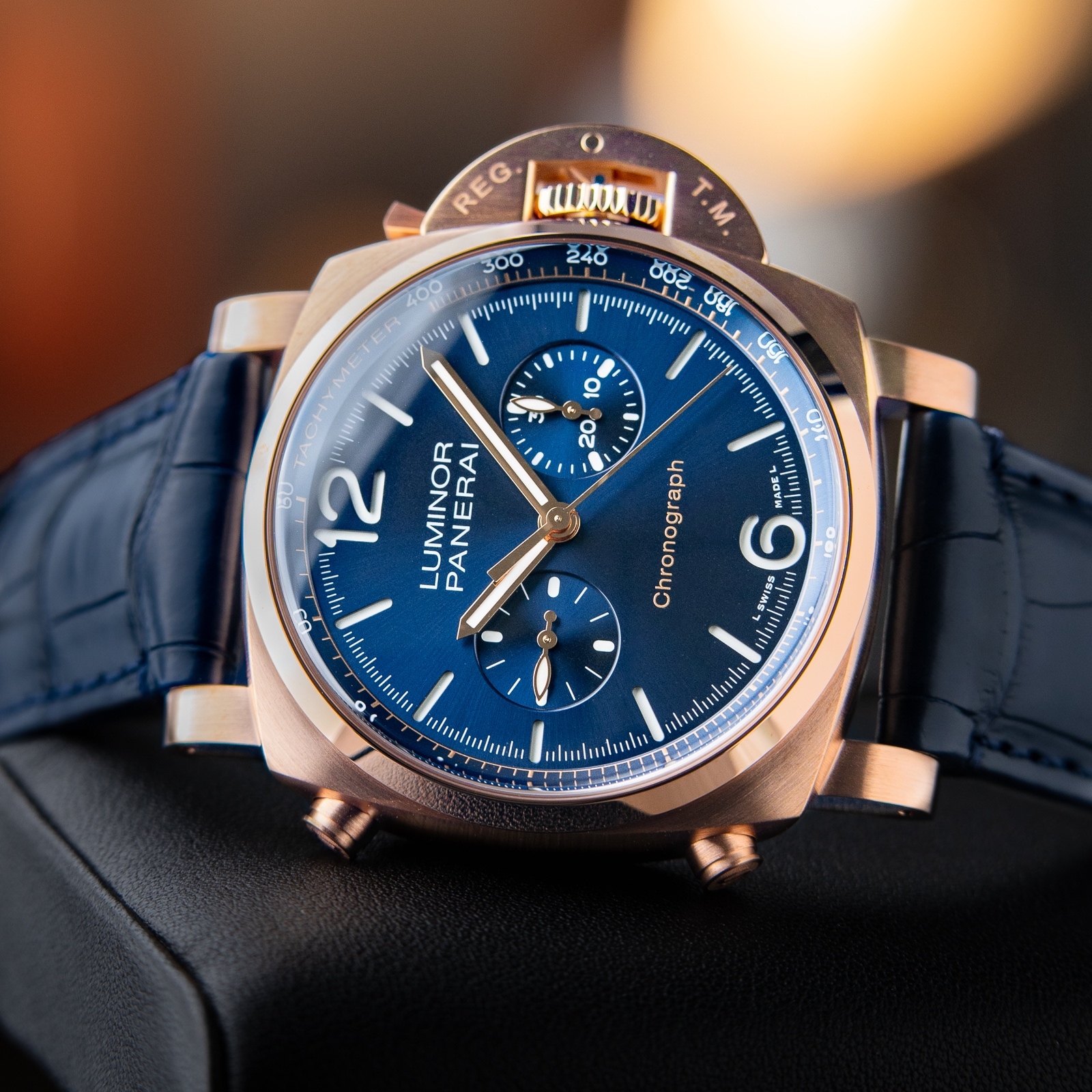 Panerai Luminor Marina Chrono Goldtech Blu Notte UNWORN 2022 Rose Gold Blue Pam1111