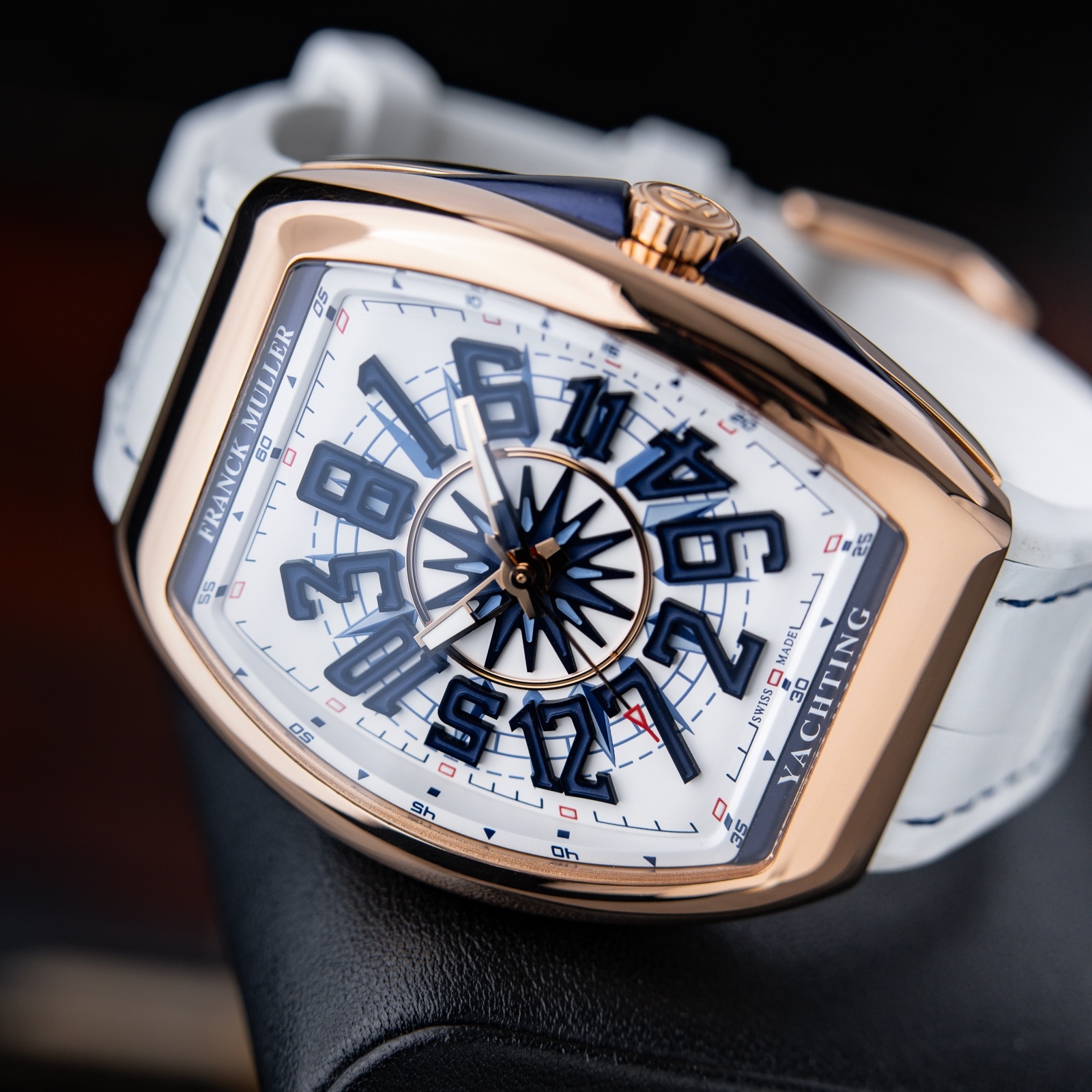 Franck Muller Vanguard Yachting Crazy Hours RARE Rose Gold White Dial