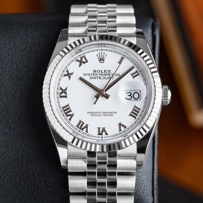 Rolex Datejust 36 White Dial Roman Jubilee Bracelet Fluted White Gold Bezel 2022