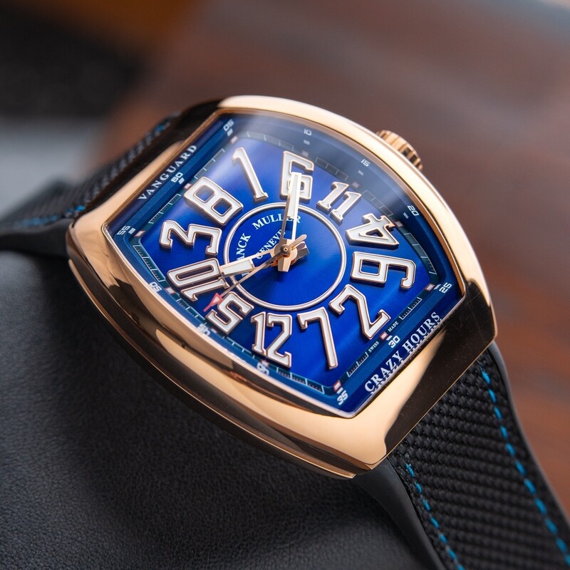 Franck Muller Vanguard UNWORN 2023 Crazy Hours RARE 45mm Rose Gold Blue Dial
