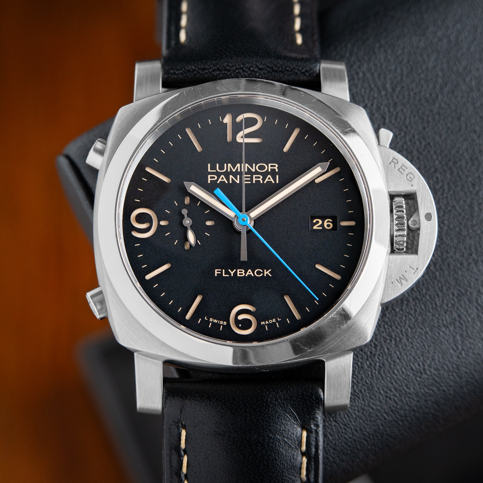 Panerai Luminor 1950 3 Days Flyback Chronograph Black Dial Steel Leather PAM524