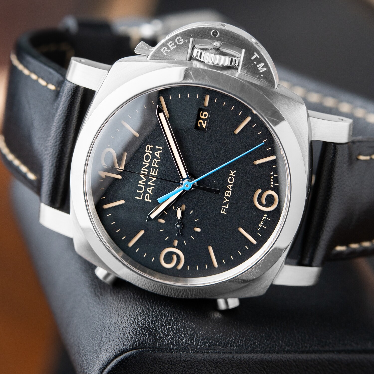 Panerai Luminor 1950 3 Days Flyback Chronograph Black Dial Steel Leather PAM524