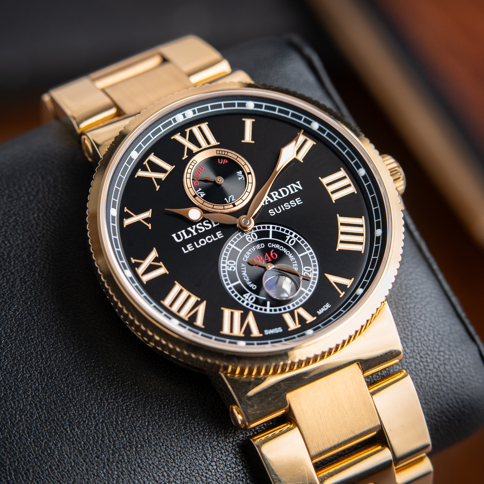 Ulysse Nardin Maxi Marine Chronometer 18k Rose Gold Bracelet Black Dial 43mm