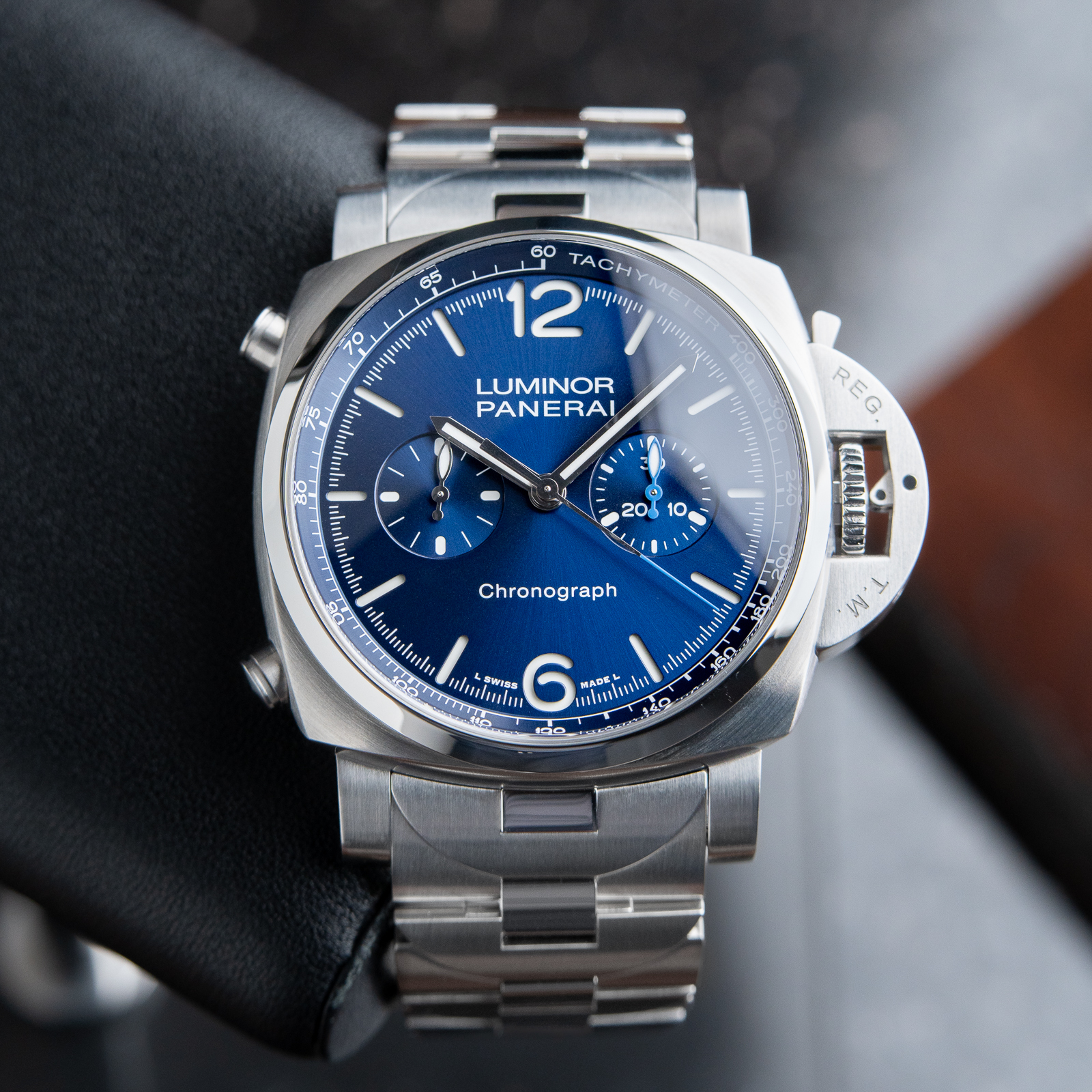 Panerai Luminor Chrono Steel 2023 UNWORN Blue Chronograph Bracelet