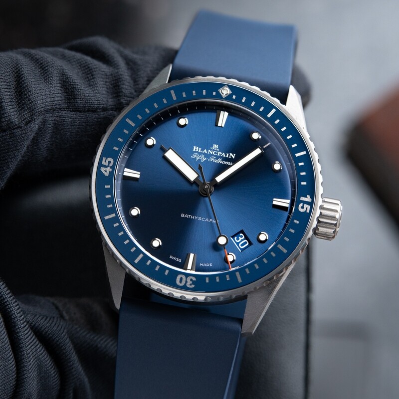 Blancpain Fifty Fathoms Bathyscaphe 5000 Ceramic Diver 120 Hour Blue Dial
